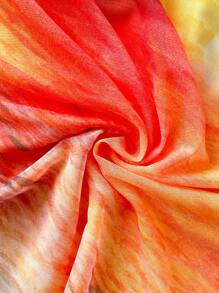 Soleia WYWH 女士度假风格橙色扎染日落印花网眼短款上衣和迷你裙两件套，适合海滩、度假村、音乐节、夏季 - 彩色 - 查看 5