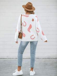 Wildy Christmas Sweater ,Women's Casual Western Boot Pattern Sweater,Long Sleeve Tops In Fall/Winter - White - View 2