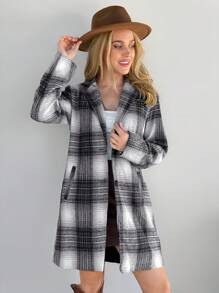 SHEIN LUNE Women's Casual Plaid Lapel Collar Long Sleeve Regular Jacket, Suitable For Autumn & Winter Seasons - Multicolor - View 5