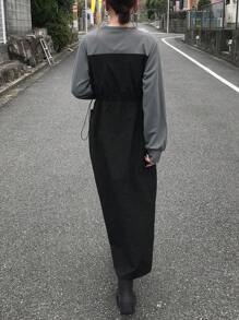 FRIFUL Women's Mid-Length Round Neck Casual Dress,Fall Dress Long Sleeve Dress