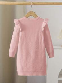 LMoss Kids Young Girl's And Young Girl's Textured Knit Sweater Dress, Casual Autumn Outfit With Warmth - Pink - View 2
