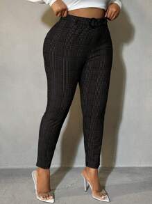 SHEIN SXY Plus Size Plaid Print Slim Fit Suit Pants, Casual Commuting