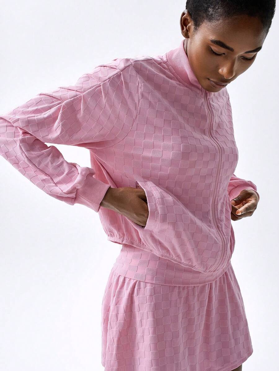 VARSITIE 粉色寒冷天气服装秋冬装瑜伽休闲时尚基本款女士户外夹克 - 粉色 - 查看 1