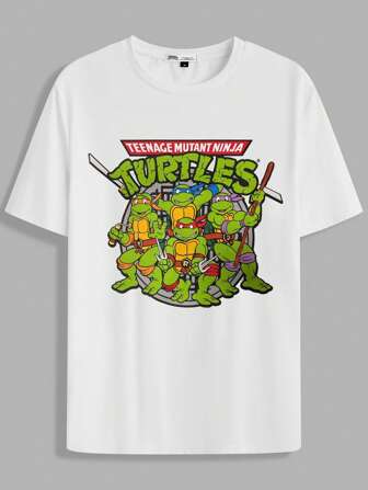 TEENAGE MUTANT NINJA TURTLES X SHEIN Herren bedrucktes, lässiges Rundhals Kurzarm Strick T-Shirt