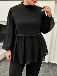 SHEIN Clasi Damen Große Größen Schwarzes Hemd mit langen Ärmeln und Kragen, 2 in 1 Herbstkleidung