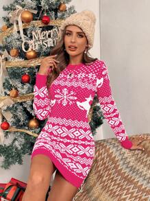 Chiquease 女士圣诞修身毛衣裙 - 玫紅色 - 查看 5