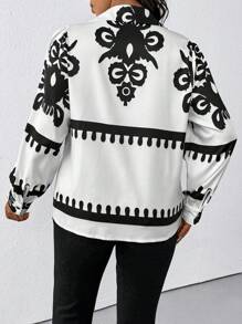 SHEIN LUNE Áo thun polo tay dài in hoa cỡ lớn cho nữ mùa thu - Nhiều màu - Xem 2