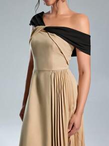 SHEIN Belle Vestido de fiesta elegante de mujer con bloque de colores, cuello asimétrico, cintura fruncida, para verano, semi formal, para fiesta de graduación, boda, invitados