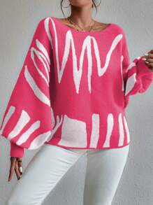 Chiquease All Over Print Boat Neck Casual Pullover Sweater Knit Pullover Fall Winter - Multicolor - View 5