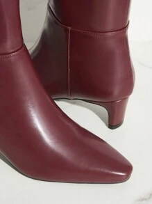 SHUZIA 女士日常基本款酒红色舒适拉链高筒中高跟靴 - 酒紅色 - 查看 5