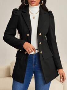 Quần áo thu đông thời trang mùa thu trang phục phụ nữ mùa thu trang phục phụ nữ thanh lịch công sở váy thường ngày thanh lịch giản dị ve áo dệt màu nâu tay áo trùm đầu nút vàng vừa vặn mới áo khoác dài tay phụ nữ trang phục phụ nữ - màu đen - Xem 7