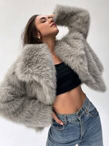 Aloruh Fashionable Solid Color Faux Fur Coat For Autumn/Winter
