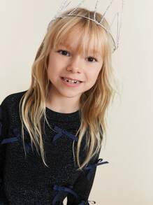 Maija Kids Maija Kids Young Girls' Black Casual Bowknot Decor Crew Neck Long Sleeve Sparkle Sweater, Autumn/Winter, For Christmas - Black - View 5