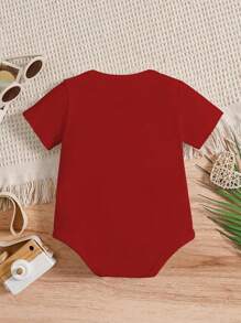 2025 New Year Baby Boy Slogan Print Round Neck Short Sleeve Casual T-Shirt Bodysuit - Red - View 2