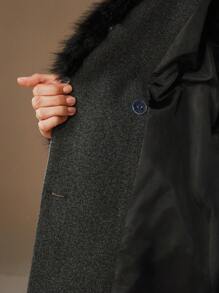 Anewsta Áo khoác dài cổ lông có thắt lưng, áo khoác dày và ấm cho nữ - Màu xám đen - Xem 8