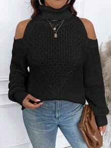 Calvaya Áo len chui đầu cổ lọ cỡ lớn, đơn giản và thời trang mặc thường ngày - màu đen - Xem 3