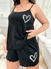 Set di pigiama con canottiera e pantaloncini con semplice motivo a cuore