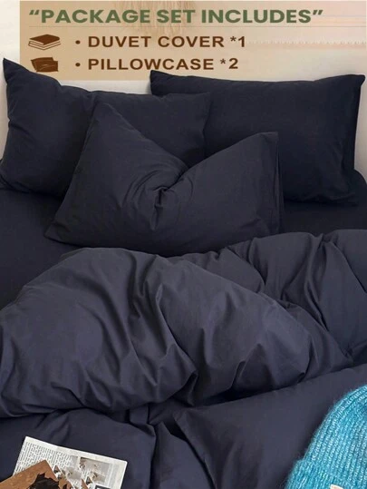 Set de ropa de cama para dormitorio de 3 piezas, color azul marino, que incluye 1 funda de edredón, 2 fundas de almohada, súper suave, lavable a máquina, sin relleno