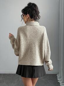 Chiquease New Casual Loose High Neck Drop Shoulder Retro Korean Style Women Sweater Pullover For Autumn/Winter Knit Pullover Fall - Khaki - View 2
