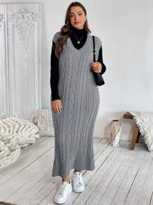 SHEIN LUNE Women's Elegant Commute Daily Sexy Slim Cross Design Shiny Silver Black Stripe Stich Party Gathering V-Neck Autumn Winter Pullover Sweaterbusiness Casual Woman,Holiday Outfits,Country Tops - Light Grey - View 4