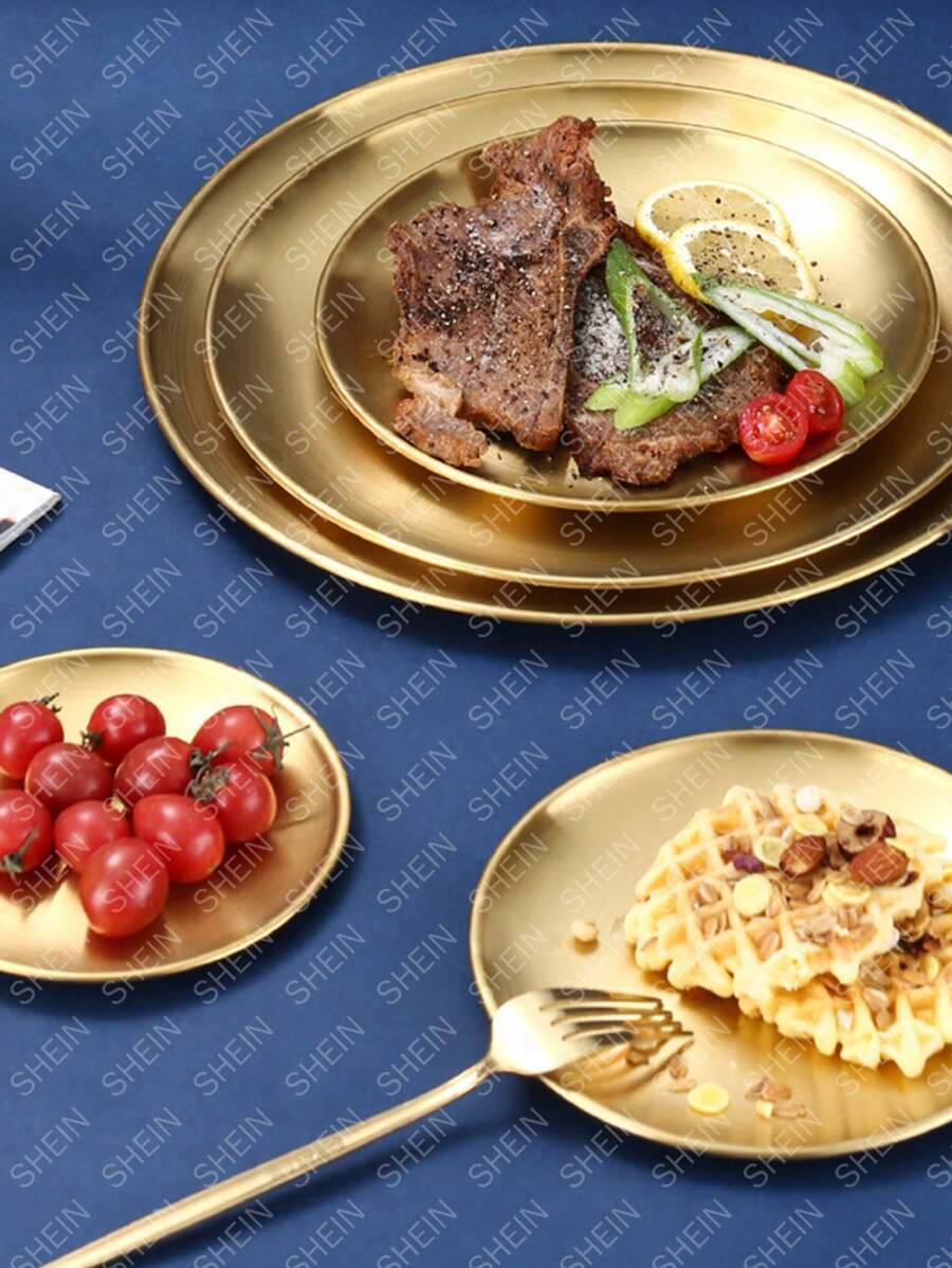 1 件金色不锈钢金色甜点咖啡托盘、西餐盘、披萨盘、化妆品储物托盘、早餐咖啡茶食物盘、金色装饰托盘、多用途储物托盘收纳盘、生日、节日礼物派对用品、厨房、圣诞节礼物 - 金色 - 查看 1