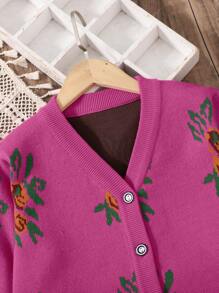 Tween Girl Casual Floral Print Loose 2 Pieces Set Consisting Of Cardigan And Shorts, Comfortable & Stylish - Hot Pink - View 3
