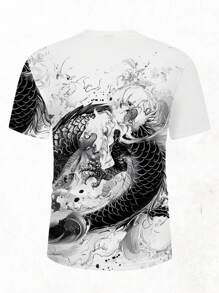 Manfinity Homme Áo thun nam tay ngắn vừa vặn, thời trang, họa tiết rồng, hình in Trung Quốc, cỡ lớn, vui nhộn, quà tặng bạn trai, đi chơi - trắng - Xem 4