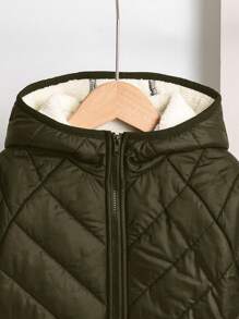 SHEIN Boys Casual Loose Sports Fabric Hooded Fleece Jacket, Super Warm For Outdoor In Cold Winter, Sweatshirt And Sweatpants Matching Set