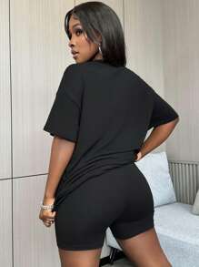 Maweii Conjunto De Camiseta Y Pantalones Cortos Con Estampado Digital Y Cuello Redondo Para Mujer De Talla Grande