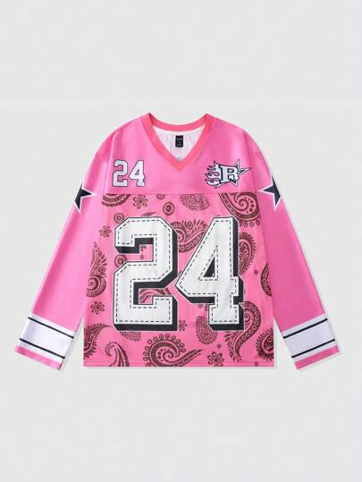 Street Life Men Jersey Raglan Sleeve Varsity T-Shirt With Satin Splice Mesh Panels