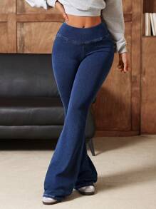 SHEIN Tall Women Casual Flared Versatile Denim Jeans For Daily Wear - Blue - View 4