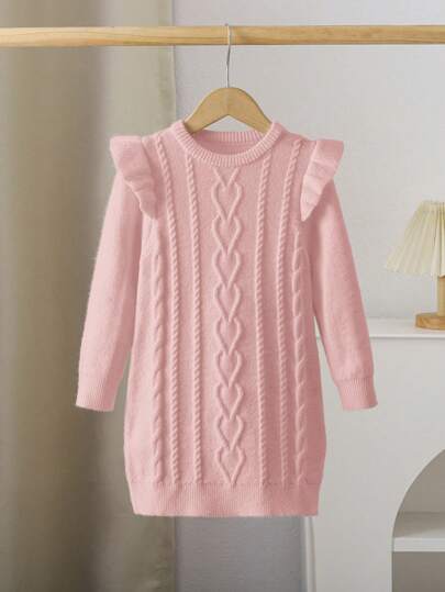 LMoss Kids Young Girl's And Young Girl's Textured Knit Sweater Dress, Casual Autumn Outfit With Warmth