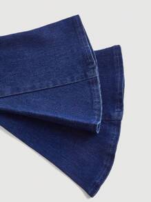 SHEIN MOD 1pc Women Fitted Waist Flare Sleeve Denim Top, Blue Tie Decor