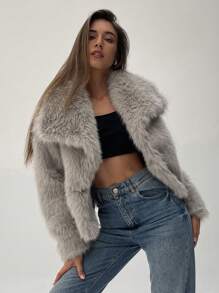 Aloruh Fashionable Solid Color Faux Fur Coat For Autumn/Winter