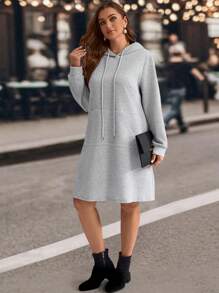 EMERY ROSE 大码女式纯色长袖抽绳连帽宽松休闲连衣裙，带口袋，女士冬季连衣裙