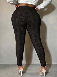 SHEIN SXY Plus Size Plaid Print Slim Fit Suit Pants, Casual Commuting