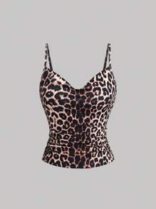 Sweetra Set 3 buc femei cu imprimeu leopard, decolteu în V, camisole, maiouri versatile, Y2K, imprimeu grafic cu ghepard