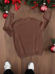 Manfinity Homme Plus Size Men's Casual Christmas Print Thermal Lined Sweatshirt - Coffee Brown - View 2