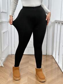 SHEIN Privé Plus Size High Waist Slimming Black Shapewear Jumpsuits Pantyhose Skin Leggings - Black - View 5