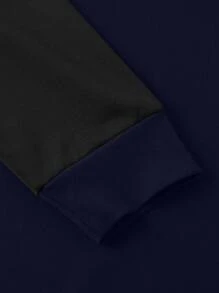 Manfinity LEGND Conjunto de sudadera de manga larga con cuello redondo y bicolor y pantalón de chándal liso con cordón para hombres talla grande