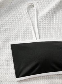 SHEIN 2pcs Teen Girl Set: Minimalist Comfy Contrast Color Strap Sports Bra With Removable Pads And Matching Triangle Panty