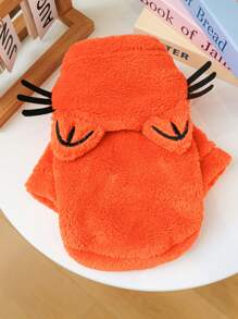 PETSIN 1pc Pet Dog/Cat Plush 3D Embroidered Ear Hoodie, Cute Cosplay Sweatshirt For Pets - Orange - View 1