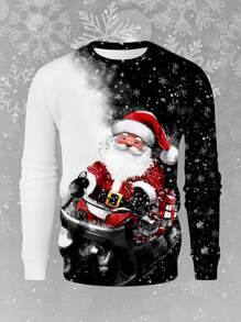 Manfinity Homme 男士宽松圣诞老人印花圆领运动衫，秋季 - 白色 - 查看 3