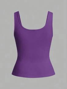 Slaydiva Casual All-Match White Cami Top With Deep U-Neck And Racerback-C - Purple - View 2