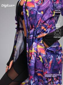 Innovista Women Casual Outdoor Wave Print Zipper Front Drawstring Waist Hooded Sports Jacket