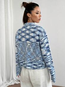 SHEIN Unity 1pc Women Casual, Daily, Commuting Collared, Colorblock Design, Relaxed Sweater Knit Pullover Fall Winter - Multicolor - View 2