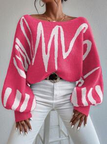 Chiquease All Over Print Boat Neck Casual Pullover Sweater Knit Pullover Fall Winter - Multicolor - View 4