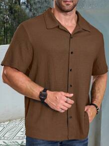 Manfinity Homme Plus Size Men's Solid Color Short Sleeve Single-Breasted Casual Office Shirt