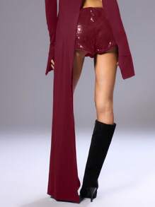 MUSERA Sequin Micro Shorts Ibiza Fits Summer Boho Ibiza Holiday Club - Burgundy - View 2