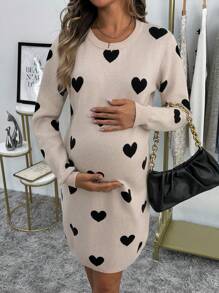 Cheriluna Maternity 心形印花 H 设计孕妇长袖毛衣、毛衣、情人节、冬季